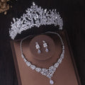 Luxury Silver Color Crystal Water Drop Bridal Jewelry Sets Rhinestone Tiaras Crown Necklace Earrings Wedding Dubai Jewelry Set TS-0179-I-XL-0001-A Tiaras