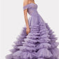 Lavender Cake shaped Tulle Prom Dress Multilayer Mesh Off Shoulder Ball Gown Vestidos De Fiesta Sleeveless Party Dress