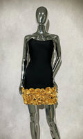 Golden Flowers Strapless Black Bandage Mini Dress Graceful Woman Evening Party Dress Celebrity Birthday Outfit