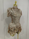 Luxury Shiny Shell Sequins Bodysuit Dress Women Sexy Nightclub Dance Performance Clothing Birthday party Dresses