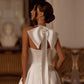 Elegant Halter Collar Pearls Sleeveless Wedding Dress For Women High Slit Back Bow A-Line Simple Stain Bridal Gown