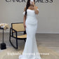 Gaun malam arab untuk pesta pernikahan di luar bahu lipatan putih sifon putri duyung formal gaun prom formal