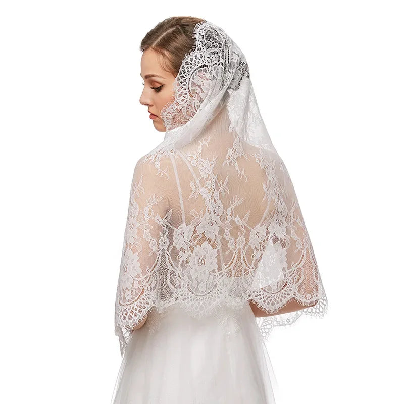 Lace Church Veils For Women Muslim Head Covering Scarf Shawl Spanish Style Mantilla Veil White Black Bridal Veil For Wedding