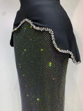 Black Design Sleeveless Rhinestone Top + Hot diamond Skirt Suit Evening Party Dress Nightclub Luxury Birthday Gown