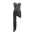 Fashion Black Lace Strapless Corset Mini Dress with Asymmetrical Skirt for Fashion-Forward Events Evening Gown black