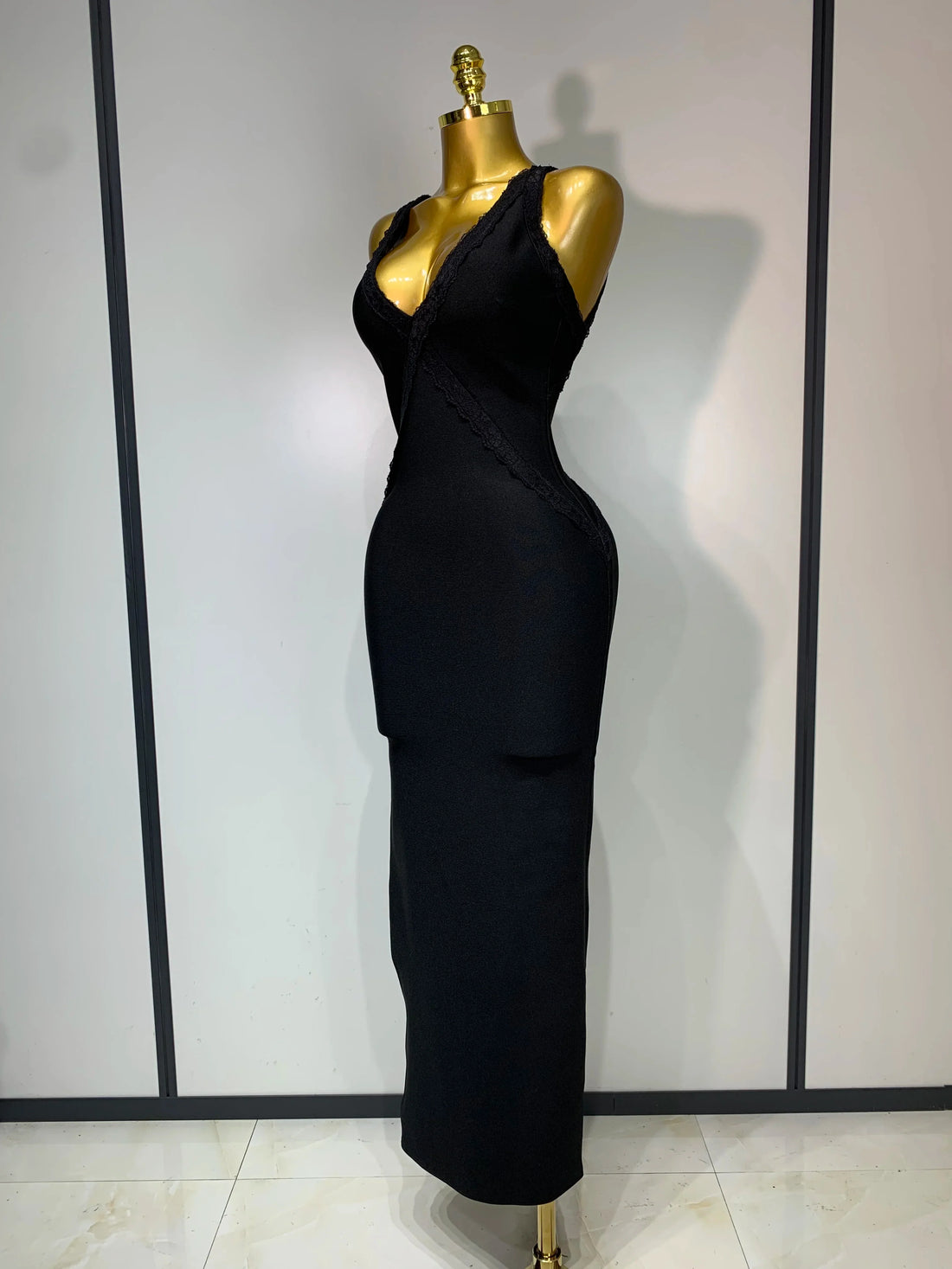 Sexy V Neck Black Lace Prom Dress Sleeveless Evening Party Gown Celebrity Elegant Luxury Birthday Club Dresses black