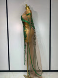 Sexy Mesh See Through Long Dress Sparkly Green Sequins Night Club Party Dress Cloak Birthday Celebrate Drag Queen Stage Costumes