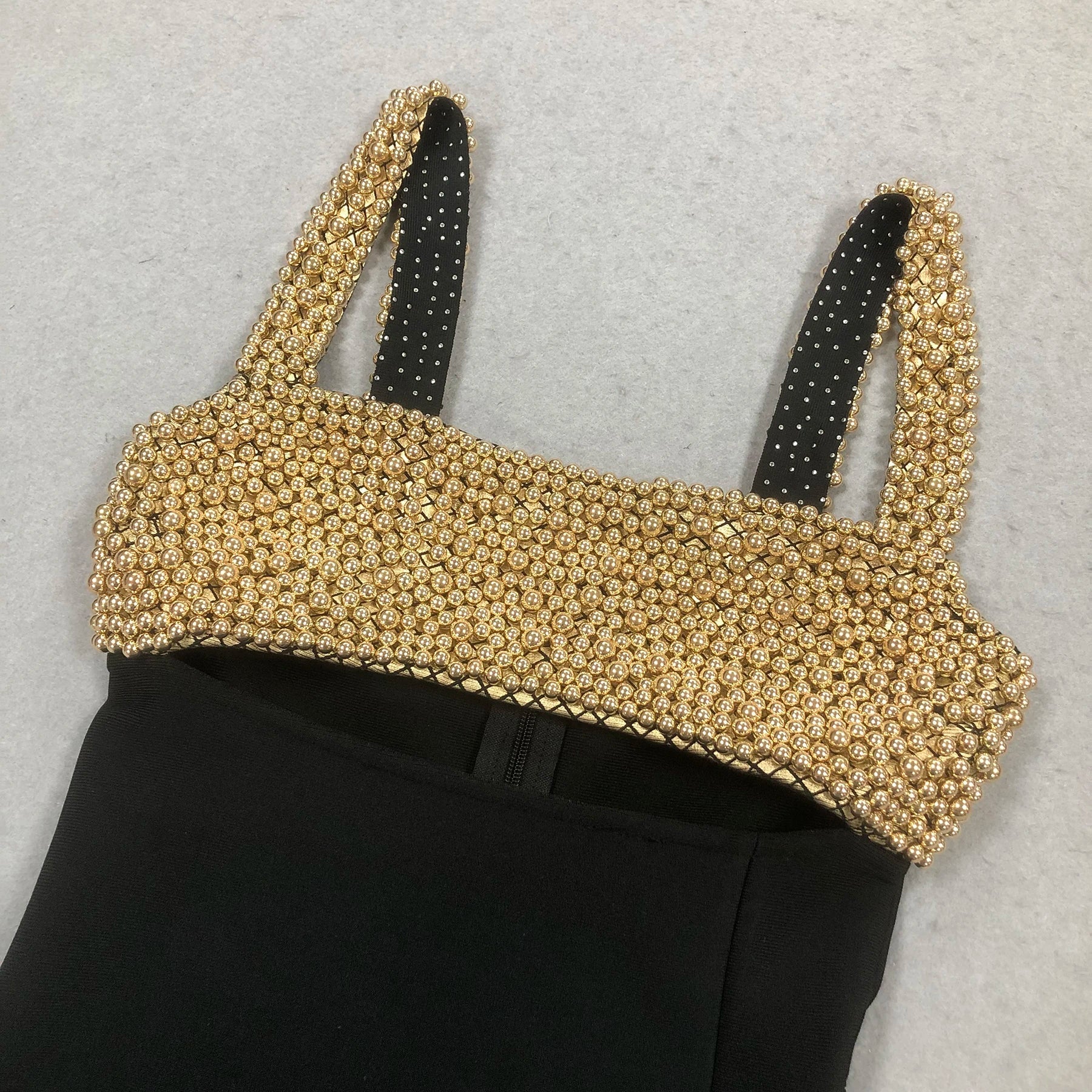 Golden Beading Sexy Hollow Out Black Bandage Ankle Length Dress Fashion Woman Evening Party Dress Celebrity Party Vestido