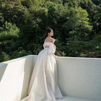 Simple fuera del hombro vestido de novia de Corea sin tirantes 2 uds una línea vestido de novia hasta el suelo vestidos de novia 웨딩드레스 con guantes