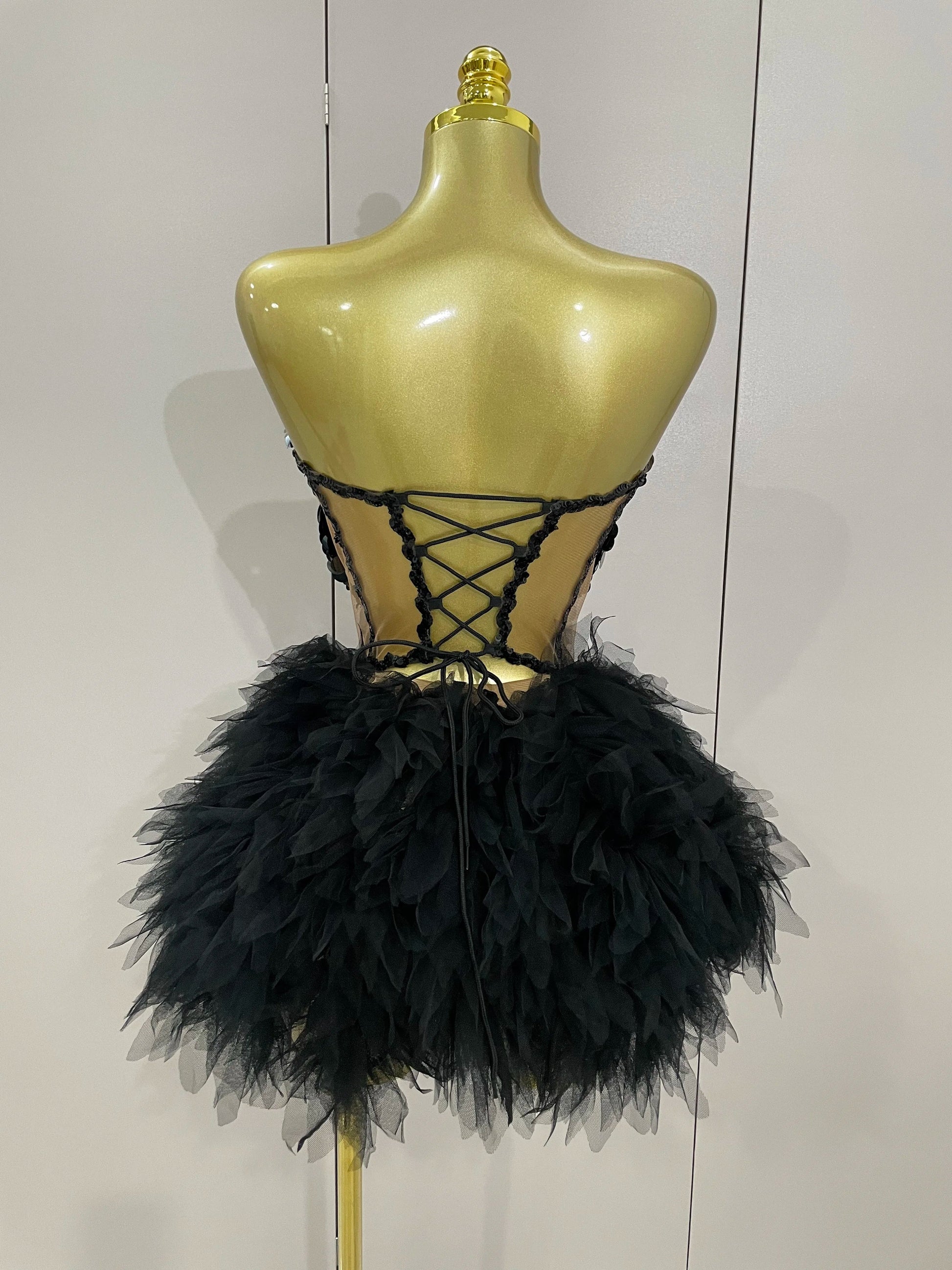 Sparkly Black Sequins Two Pieces Set Women Party Evening Prom Celebrate Birthday Dress Nightclub Photo Shoot Stage Costume