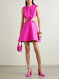 Women' Birthday Party Dress Sweet Sexy Waist Hollow Out 3D Flower Hot Pink Bandage Stretch A-Line Mini Dress