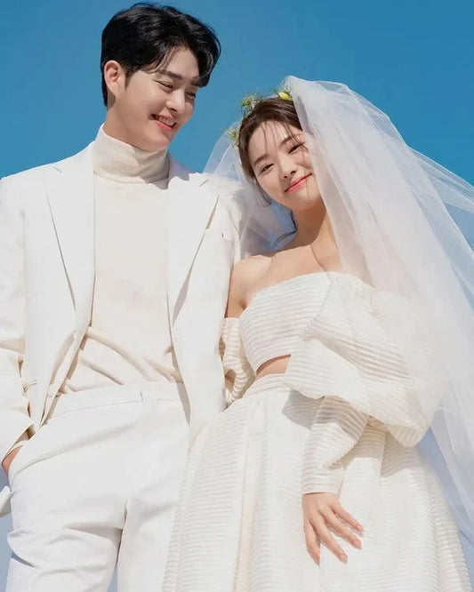 Simple fuera del hombro vestido de novia de Corea sin tirantes 2 uds una línea vestido de novia hasta el suelo vestidos de novia 웨딩드레스 con guantes