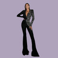 Spring Sparkling diamonds Sexy V-Neck Stylish Flare Pants Jumpsuit Woman Fashion Party Outfit Stage Performance Costume