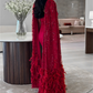 Luxury Burgundy Mermaid فساتين السهرة With Feathered Shawl Sexy Fishtail With Cape Sleeve Prom Gown Trumpet Evening Dress
