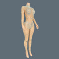 Women Mesh Geometric Sequins Long Sleeved Stretch Tight Jumpsuit Bar Nightclub DJ Female Singer Stage Performance Clothing Didi
