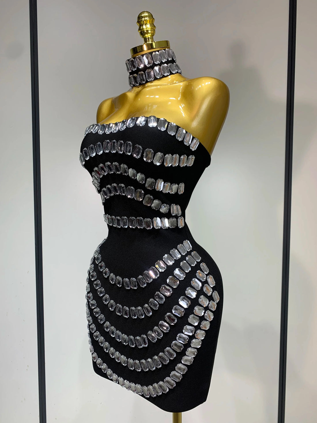 Sparkly Rhinestones Bodycon Strapless Mini Bandage Dress Women Backless Fashion Evening Party Club Luxury Birthday Dresses black