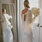 White Long Train Puff Sleeves Mermaid Wedding Dress Detachable Shawl فستان حفلات الزفاف Elegant Backless Prom Dress