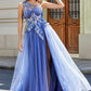 Lavender Mesh Shoulder Strap Tulle Fabric Prom Dress Lace Embroidery Vestidos De Novia Side High Split robes de soirée