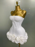 Women Evening Bandage Dress Strapless Bodycon Flowers Mini Celebrity Sexy Birthday Party Dresses Photo Shoot Nightclub Outfit
