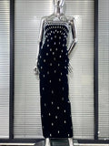 Sparkling Diamonds Fashion Woman Party Dress Strapless Black Bandage Ankle Length Dress Celebrity Birthday Party Outfit black