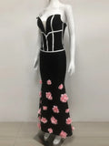 Sexy Off Shoulder 3D Flowers Bandage Mermaid Dresses Womens Strapless Evening Party Formal Long Dress Birthday Prom Vestidos