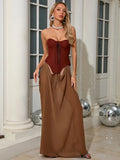 Vintage-Inspired Strapless Corset Top & Sheer Dress for Evening Dinners Party Gown