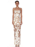 Sexy Strapless Embroidery Flower Long Dress Women Sleeveless Structured Floral Slim Elegant Party Cocktail Evening Gowns