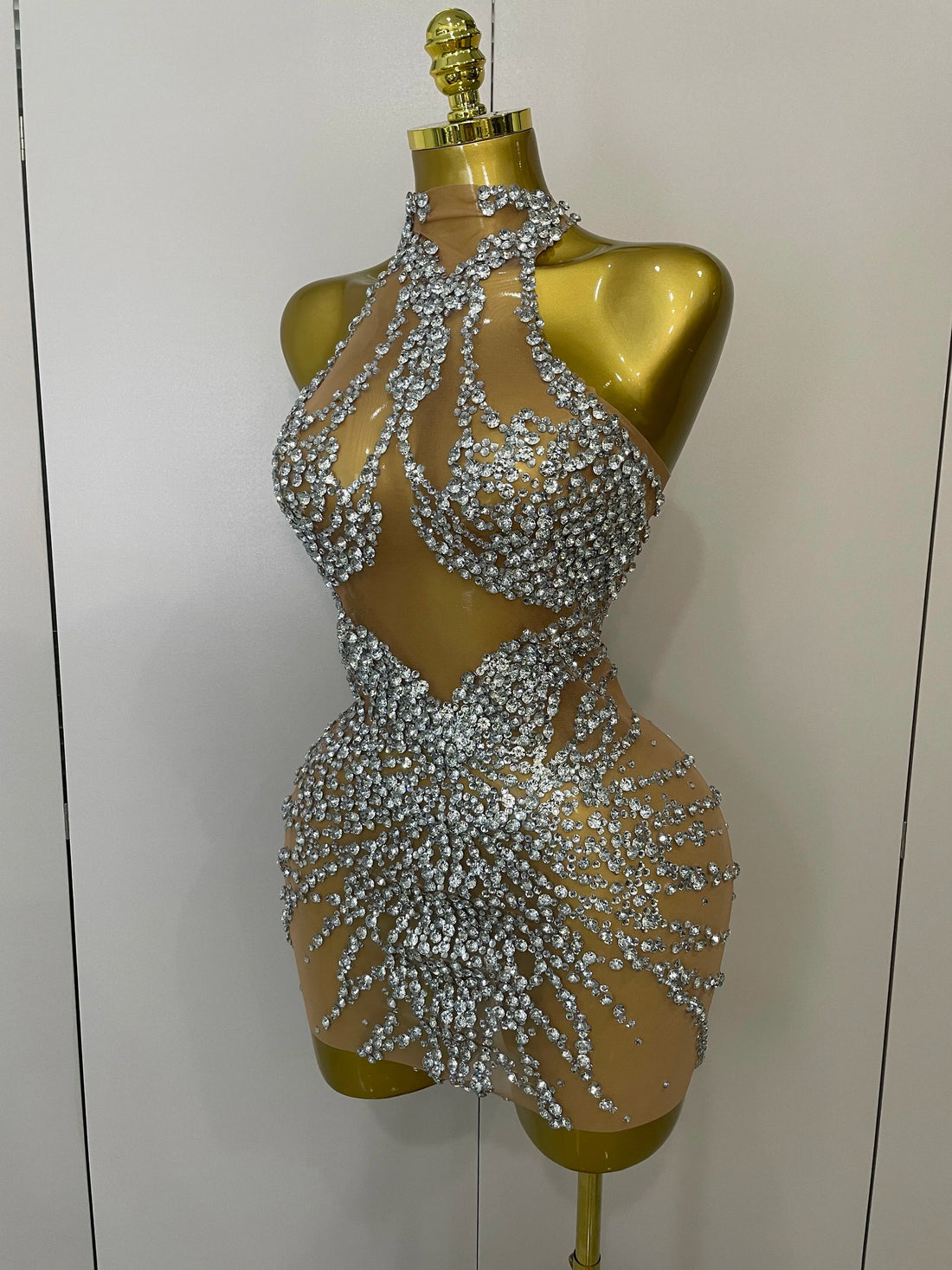 Sparkly Rhinestones Sexy Mesh See Through Dress Party Evening Prom Celebrate Birthday Dress Singer Dancer Show Stage Wear Silver