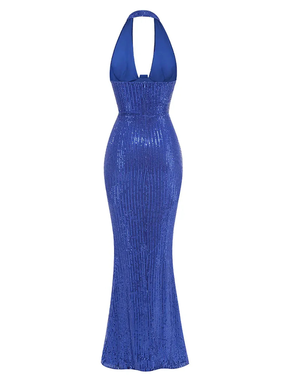 Sexy Women's Maxi Red Sparkle Dress with Hanging Neck Sleeveless Bodycon Backless Long Dresses Evening Club Party Vestidos Blue