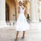 Elegante vestido de noiva A-line Vestido de noiva em V Spaghetti tiras de cetim de cetim