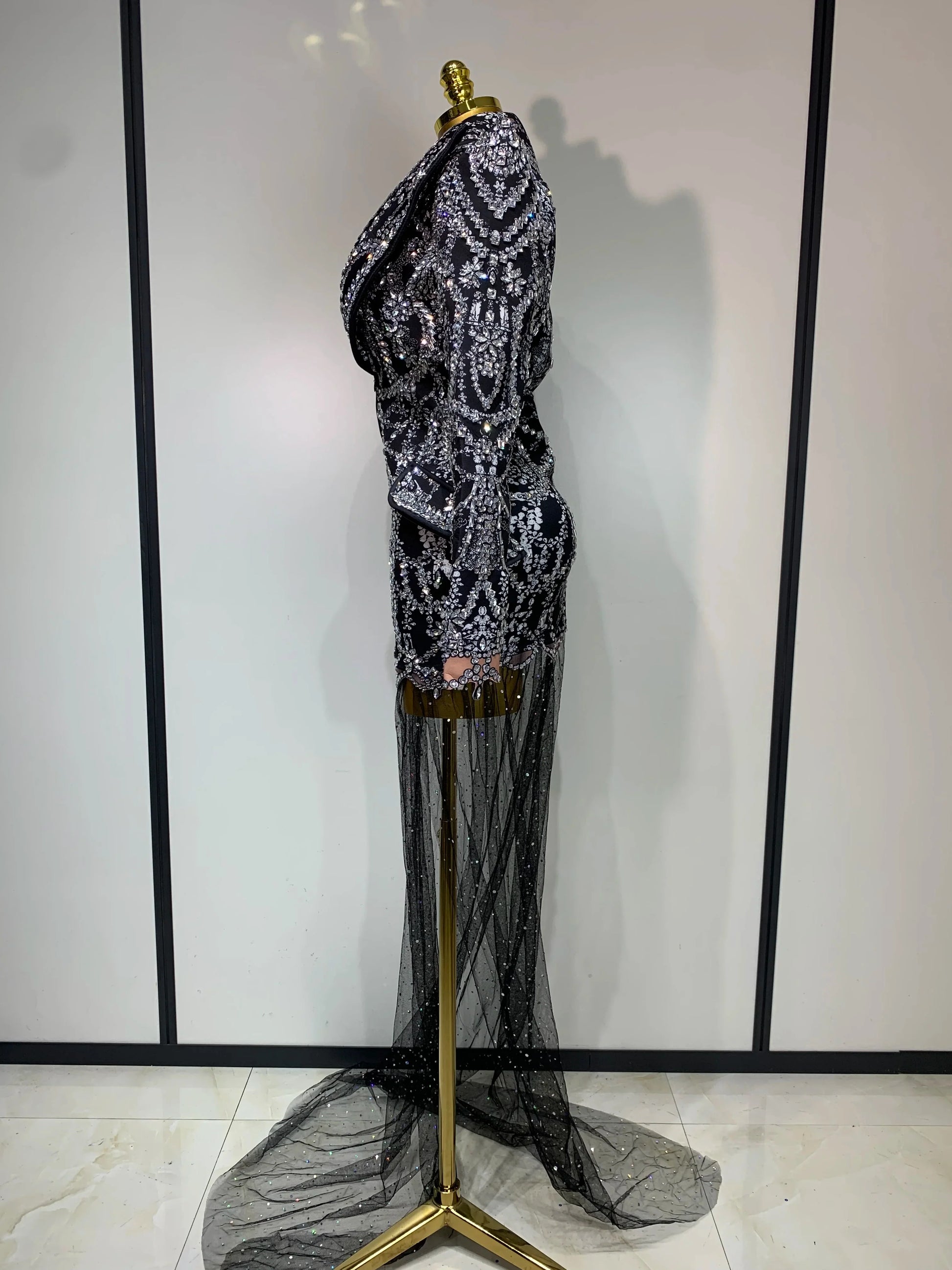 Luxury Nightclub Evening Birthday Dresses Stage Perform Outfit Sparkly Rhinestone Women's Elegant Party Sexy Dress