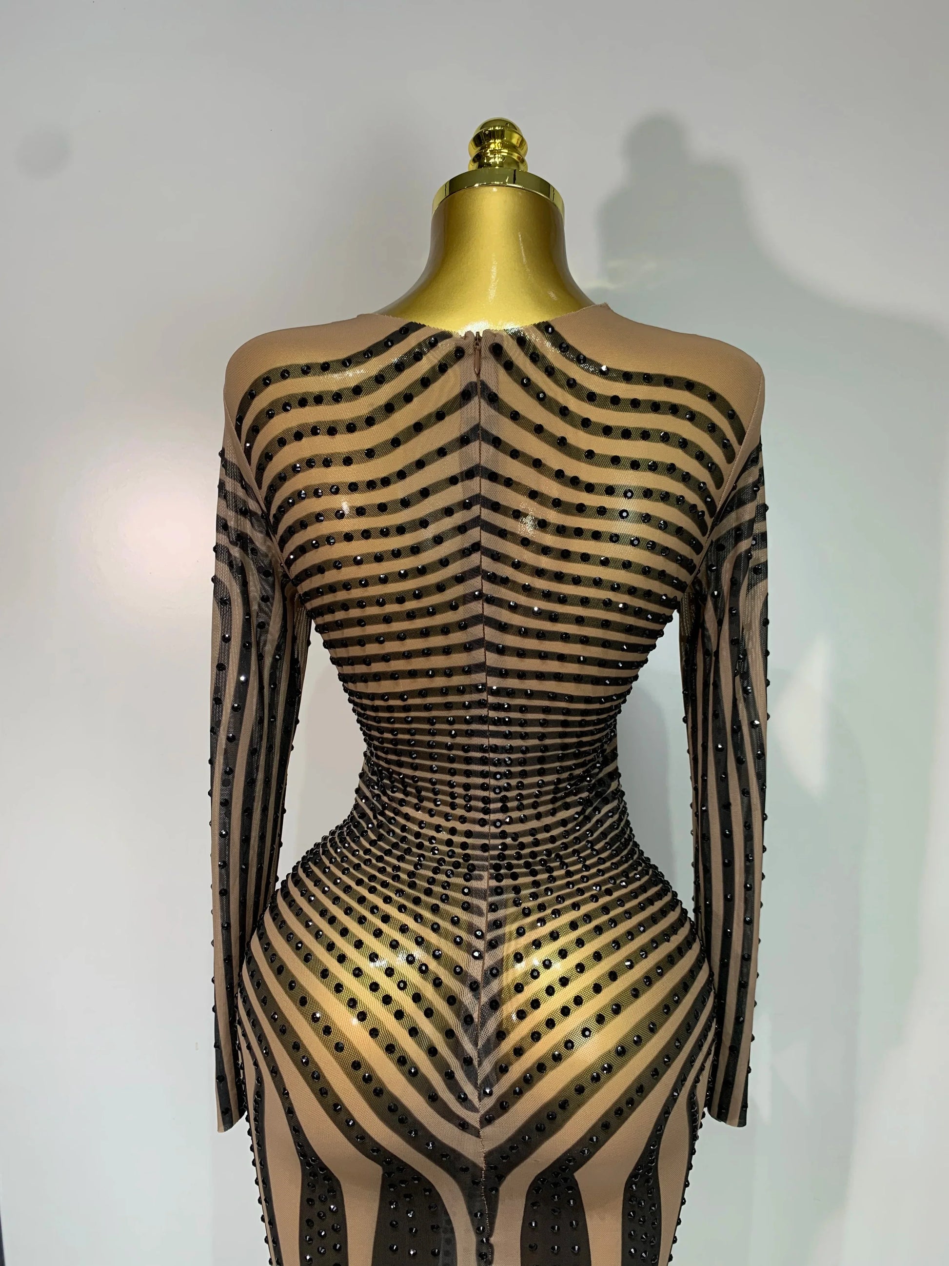 Women Sexy Mesh Perspective Shiny Diamond Dinner Dress Elegant Celebrity Evrning Party BirthdayDress Singer Stage Outfit