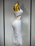 Women Sexy Turtleneck White Cut Out Midi Bodycon Bandage Dress White Elegant Evening Party Dress Luxury Birthday Dress