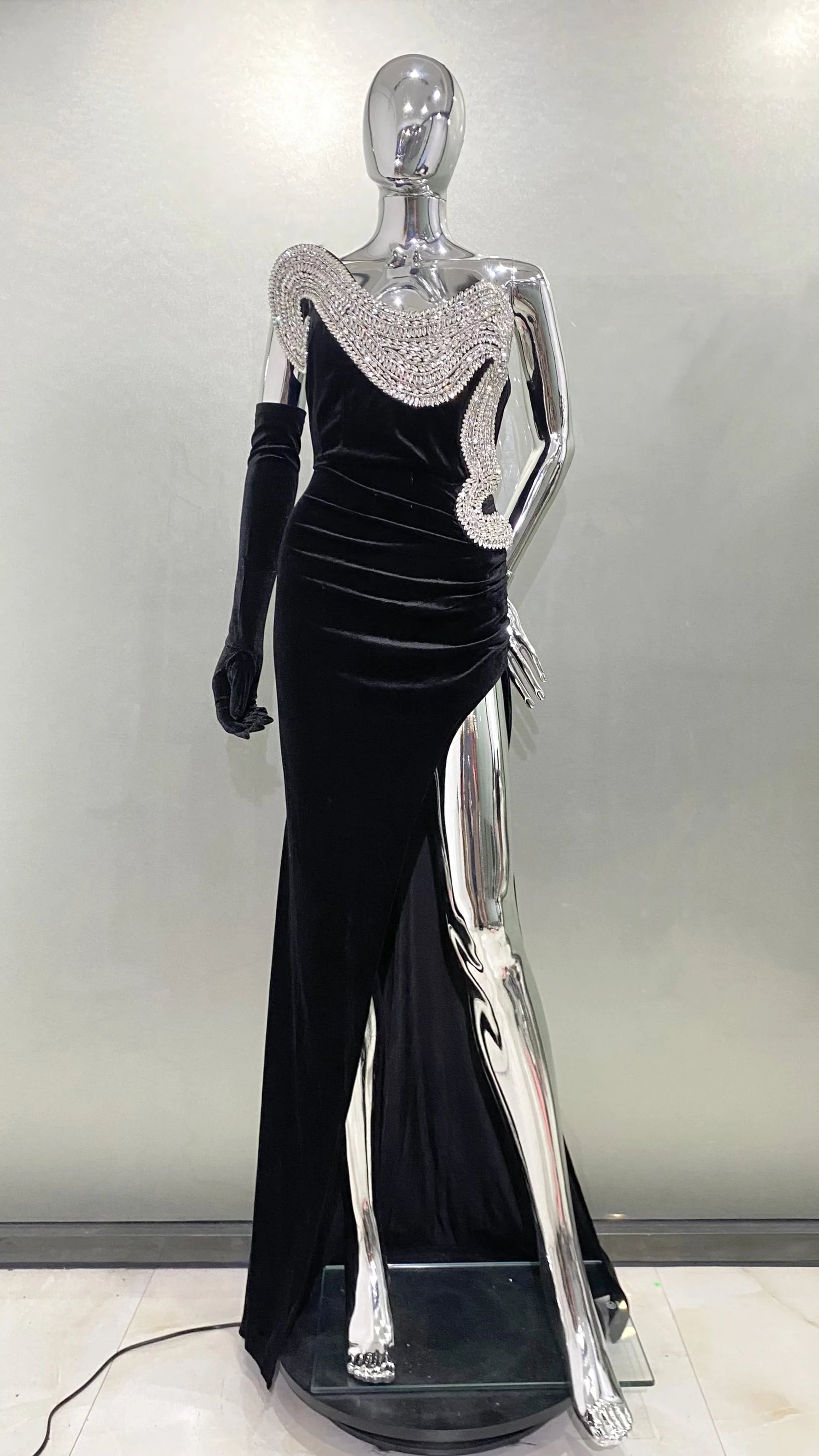 Dazzling Stereoscopic Rhinestone Design HIgh Slit Strapless Floor Length Dress Luxury Woman Evening Dress Red Carpet Vestido