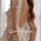 Sheer Deep V-Neck Wedding Dress Long Sleeves Lace Split Boho Bride Gown A-Line Backless Train Robe de mariée