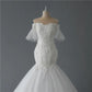 Gaun pengantin duyung musim luruh baru dengan trian elegan bot trumpet sangkakala pakaian renda mewah ptoho vestido de noiva