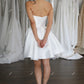 Gaun pengantin pendek a-line sederhana gaun pesta pengantin strapless untuk wanita di atas gaun prom lutut dengan gaun koktail saku