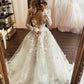 L Neck A Line Wedding Dress Appliques Brides Dress Tulle Lengan Panjang Gaun Pengadilan Pernikahan Kereta Gaun Pengantin