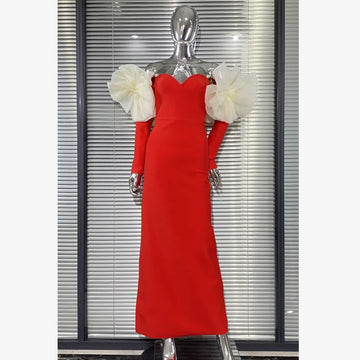 Stereoscopic Flower Sexy Off The Shoulder Ankle Lenght Bandage Dress Woman Birthday Party Vestido Celebrity Party Outfit
