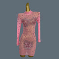 Women Sexy White Crystals Mini Dress Luxury Birthday Celebrate Evening Party Rhinestones Gown Singer Stretch Costume Guibin Pink