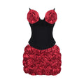 Stereoscopic Red Flower Woman Set Strapless Top And Mini Dress 2 pieces Fashion Woman Evening Party Dress Birthday Party Outfit