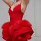 Mini vestidos de fiesta rojos elegantes con tirantes finos en 3D, vestido de cóctel corto con flores y bolas de tul, vestidos bonitos para fiesta de cumpleaños para mujer