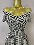 Women Sexy Jacquard Slash Neck Off Shoulder Bodycon Mini Bandage Dress Elegant Evening Birthday Party Dress