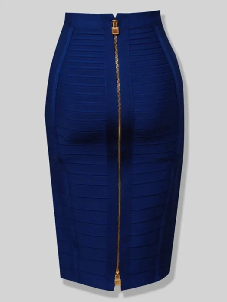 All Match Style 15 Colors Golden Zipper Package Hips Knee Length Bandage Skirt Fashion Office Lady Wear Woman Basics item DEEP BLUE