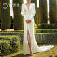 Elegant Satin Wedding Dresses Sweep Train Mermaid Long Sleeve Sexy Deep V-Neck With Split Front Bridal Gown Backless
