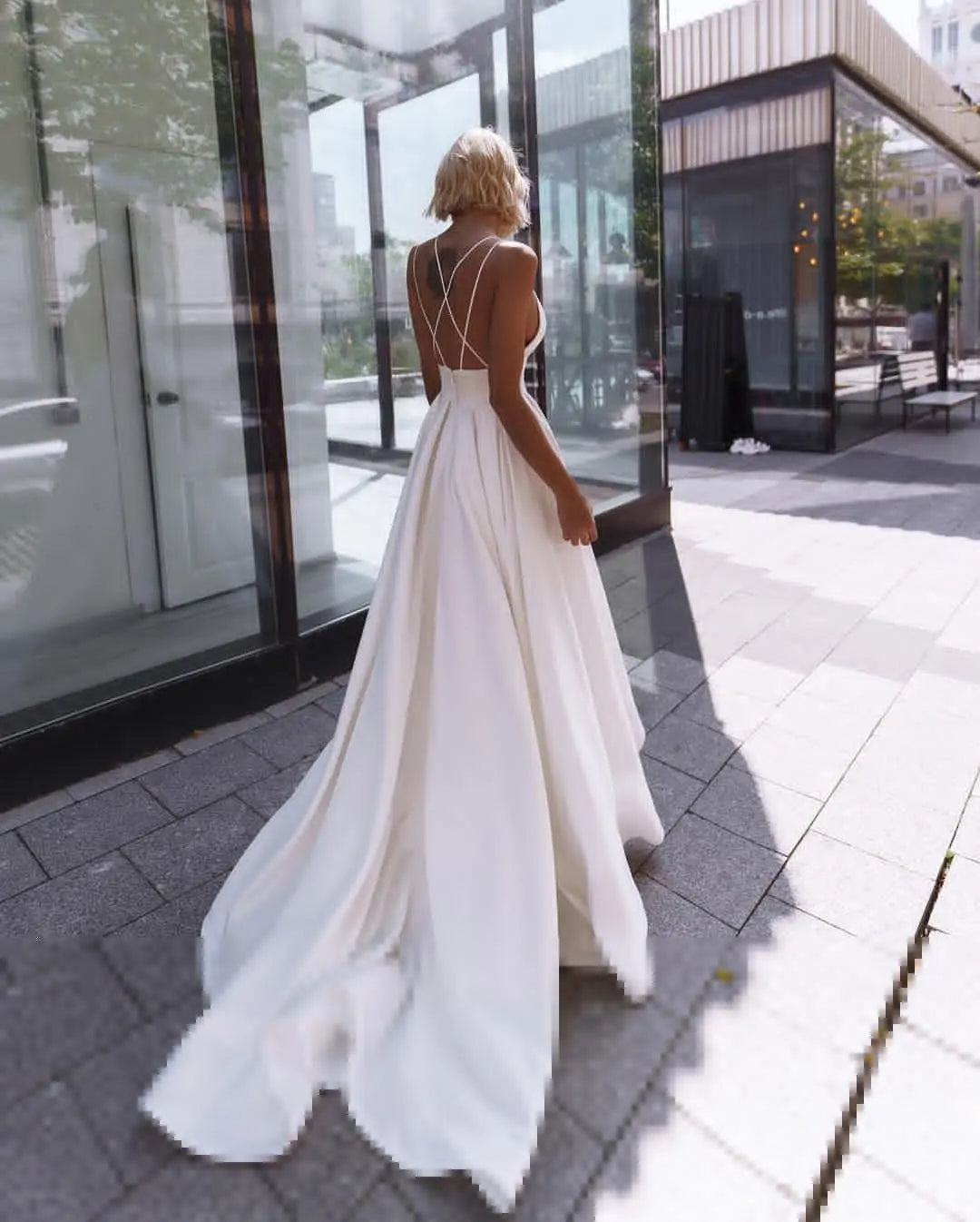 Robe De Mariée Simple et charmante, col en v, avec dos croisé, Robe De Mariée