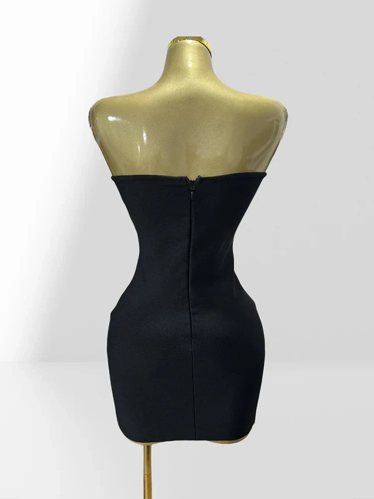 Summer Luxury Diamonds Cross Strapless Sheath Black Bandage Mini Dress Fashion Woman Party Dress Music Festival Outfit