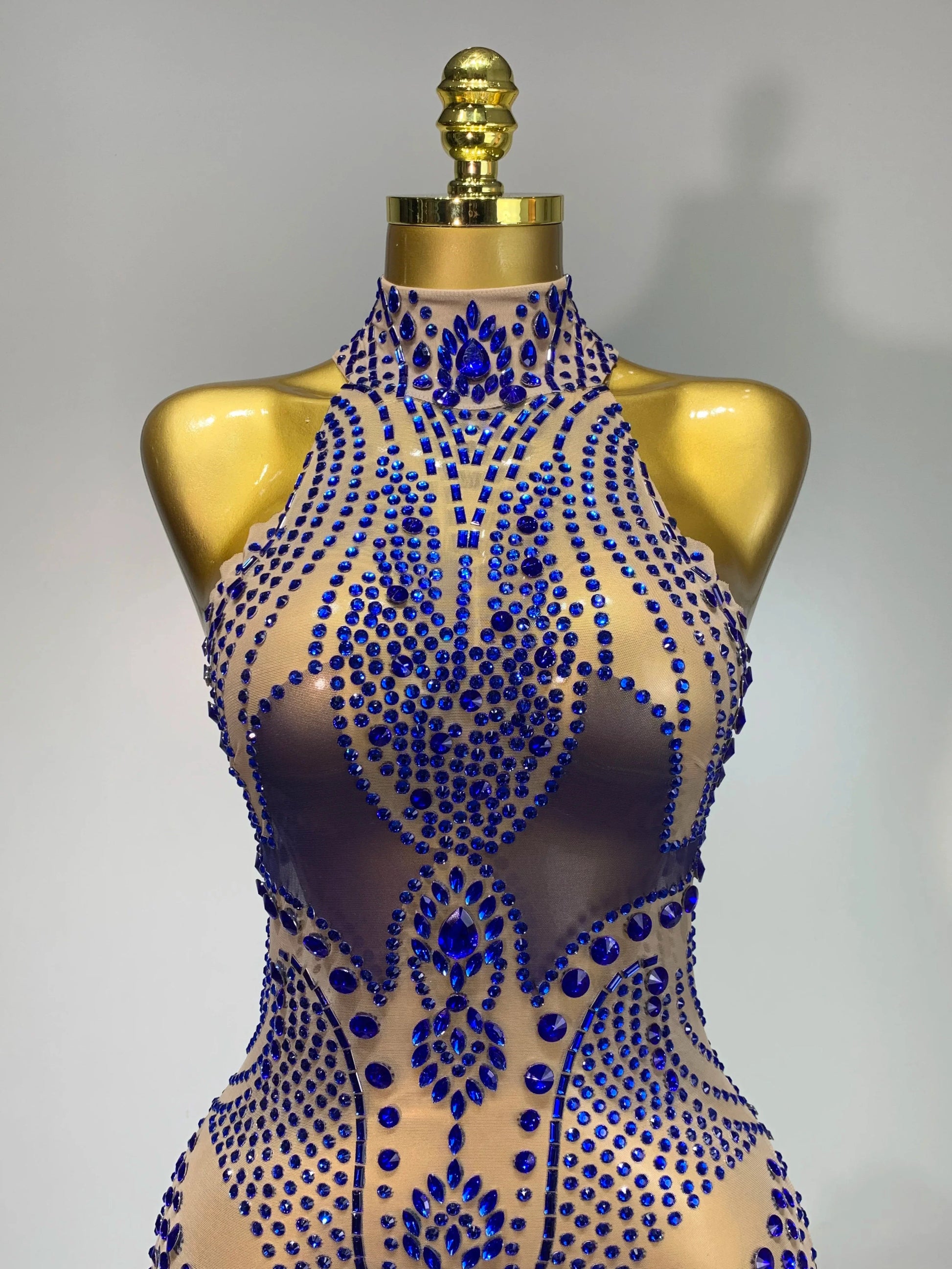 Luxury Birthday Dress Women Rhinestones Sexy Transparent Mesh Mini Dress Evening Party Nightclub Stage Performance Costume