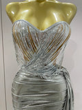Shiny Silver Sequin Tassels Mini Dress 2-piece Set Women Evening Birthday Party Club ShootPhoto Stage Costume
