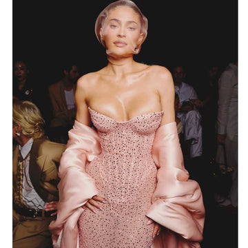 Pink Color Dazzling Diamonds Strapless Ankle Length Evening Dress Woman Birthday Party Dress Celebrity Evening Party Outfit